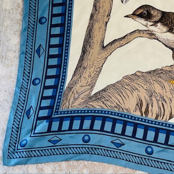 Vintage Woodland Birds Silk Scarf XL 39" Square Japan Perry Ellis - Picture 4 of 10